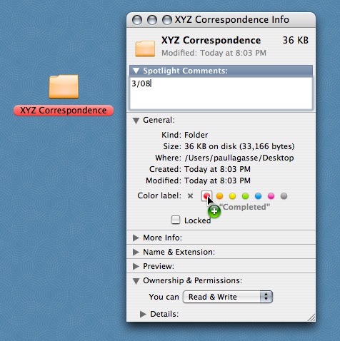 OS X Finder Get Info dialog set for PaperJamming